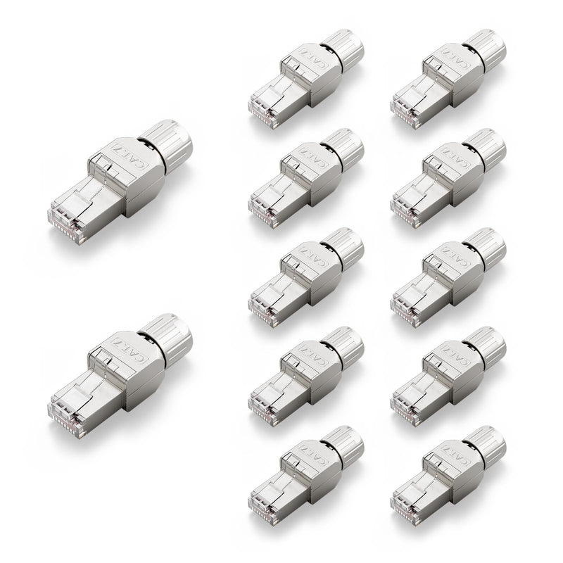 VCELINK RJ45 Toolless Cat7 Connector, Zinc Alloy Shielded, 10Gbps, 12-Pack | Supports 22-24 AWG Network Cable, Toolless Field Termination for Easy Installation, CAT7, 12-Pack Included 12 Pack