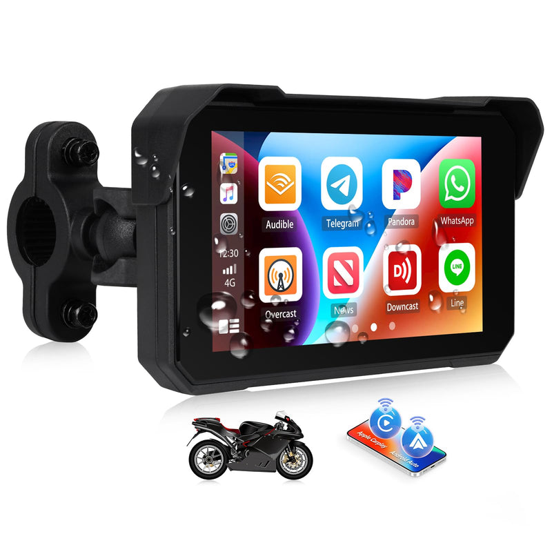 CAMECHO Portable Car Play Screen for Motorcycle, Wireless CarPlay & Android Auto for Motorbike, 5" IP68 Waterproof Touch Screen Motorcycle GPS Navigation System,Bluetooth, Support Siri USB TF EQ 12V 5 Inch+Tire Pressure