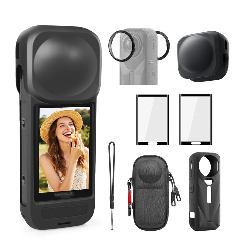 [AUSTRALIA] - Essential Accessories with Portable Mini Carrying Case for Insta360 X5, Premium Lens Guards, Rubber Lens Cap, Silicone Sleeve Protective Case, Screen Protectors Compatible with Insta 360 X5 Accessory Kit -2 