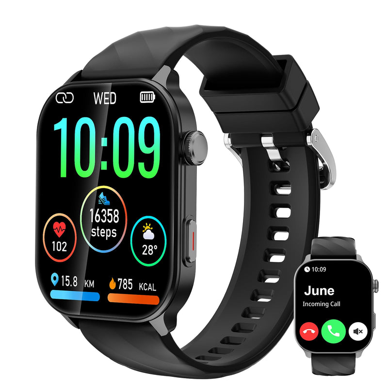 Smart Watch for Men Women (Answer/Make Calls), with Built-in GPS, 2.1" HD Screen, Heart Rate/Sleep Monitor,110+ Sport Modes, Fitness Tracker, Compatible with Android & iPhone Black