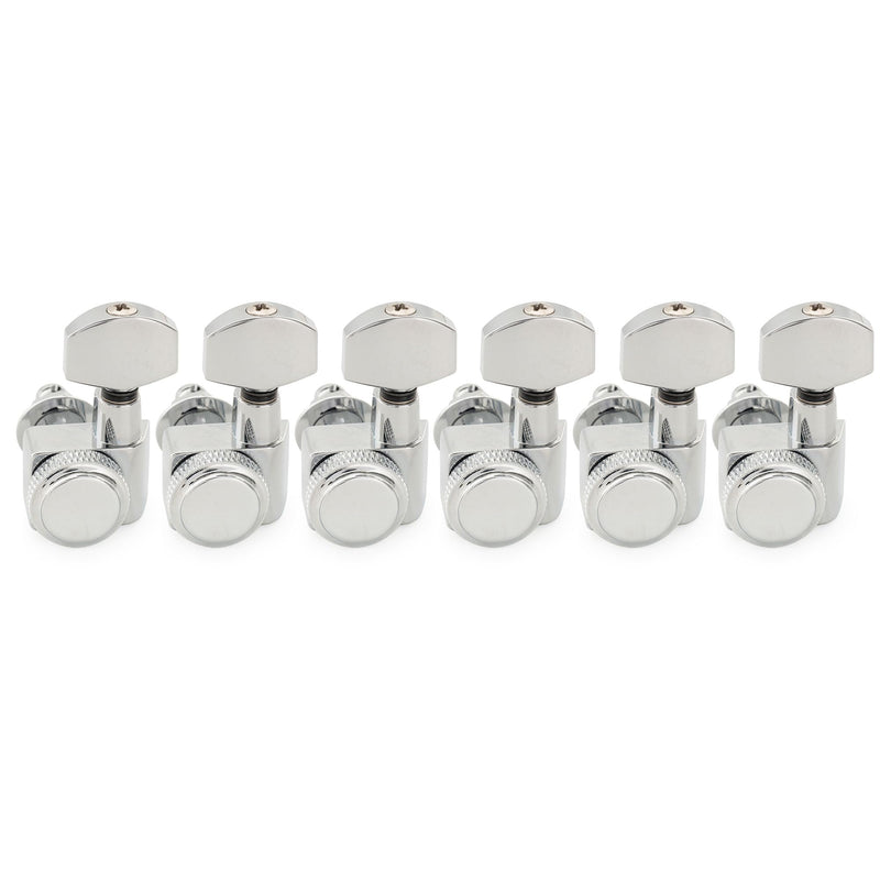 [AUSTRALIA] - Musiclily Pro Left-Handed 6-in-line 18:1 Ratio 2-Pin Full Sealed Locking Machine Heads Tuners Tuning Pegs Keys with Hex Button for Fender Strat Tele Style Electric Guitar, Chrome 6L Chrome 