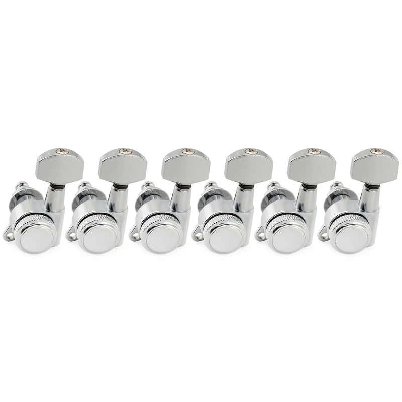 [AUSTRALIA] - Musiclily Pro Left-Handed 6-in-line 18:1 Ratio Full Sealed Locking Machine Heads Tuners Tuning Pegs Keys with Hex Button 45 Degree Screw for Strat Tele Style Electric Guitar, Chrome 6L Chrome 