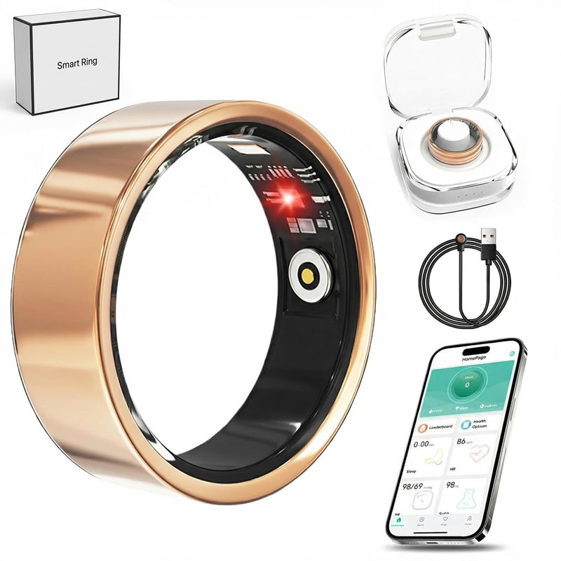 Luxelle Smart Ring Fitness Tracker with Sleep Monitor, Heart Rate, Blood Oxygen, Step Counter, 128 Sports Modes, IP68 Waterproof, Magnetic Charging, Compatible with iOS & Android Rose Gold 9