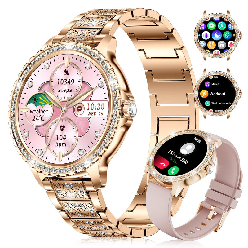 FITFLEX Smart Watches for Women, 1.32" HD Smartwatch Women with Bluetooth Call/Notification, IP67 Waterproof Fitness Watch with Sports Tracking/Sleep Monitor Compatible with Android iOS Phone, Gold