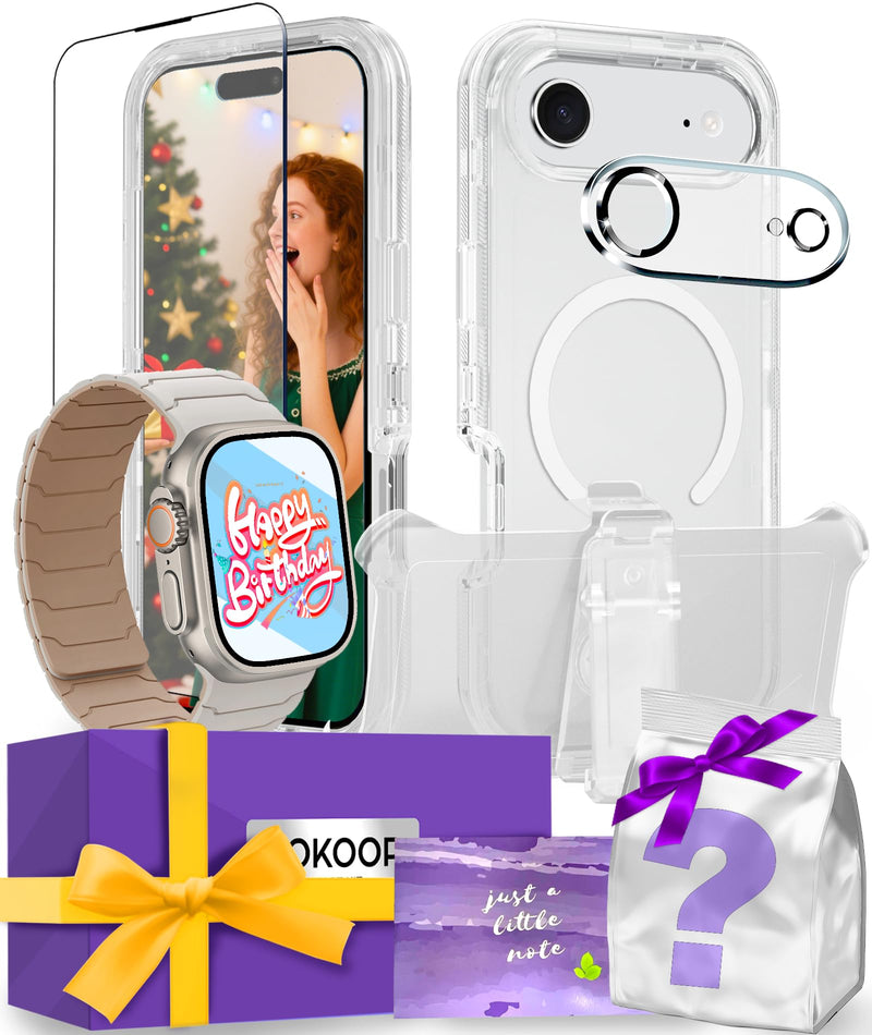 AOKOOR for iPhone 17 Air Case & Apple Watch Band Gift Box for Women and Men, with Tempered Glass Screen Protector & Camera Protectors, Birthday Gift for Women and Men, Premium Gift Box for Friends, Partners, and yourself.