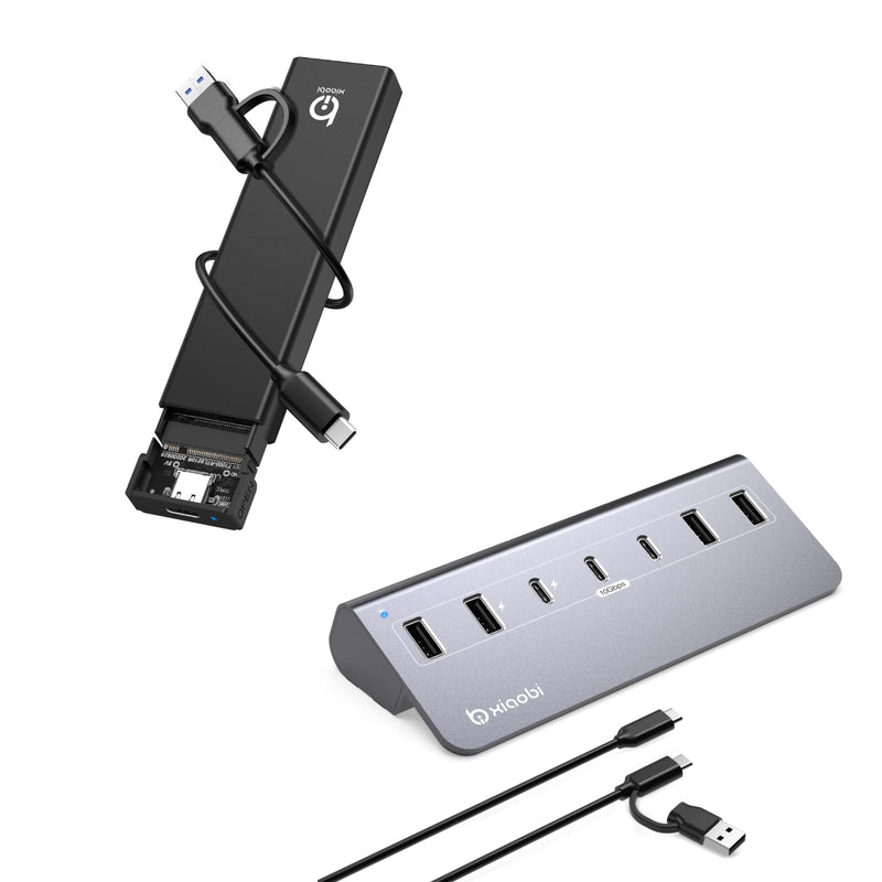 Powered USB Hub with 5V 3A Power Adapter and NVMe SSD Enclosure