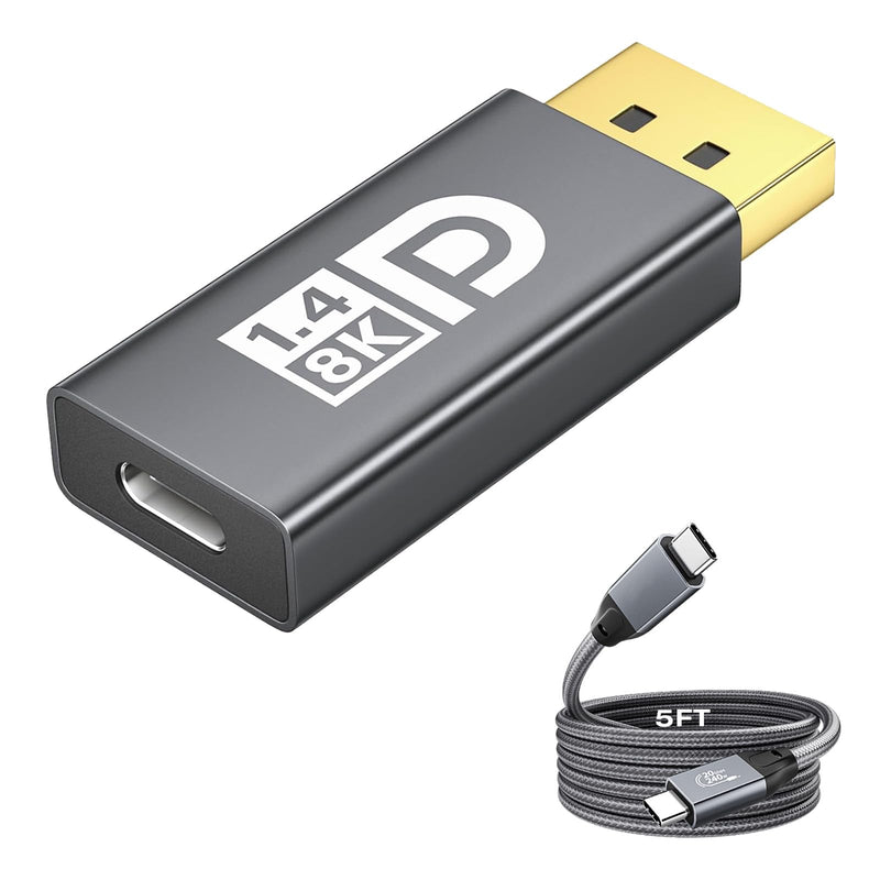 [AUSTRALIA] - 8K@60Hz USB C to DisplayPort 1.4 Adapter and USB C 3.2 Gen2x2 Cable 5FT Suit, Thunderbolt 4 and 5 to DP 1.4 Converter, Compatible with MacBook, iPhone 17/16/15, iPad Pro, S25/S24, Lenovo/HP/Dell/ASUS Adapter + USB C Cable (1.5m) 