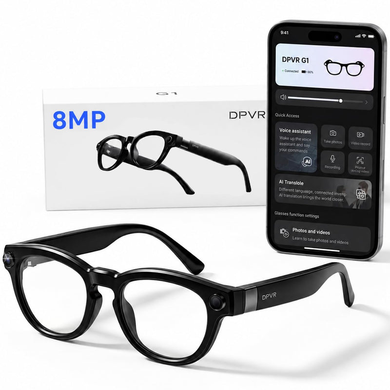 G1 AI Smart Glasses with Camera and Bluetooth, 8MP Video Recording Glasses | Camera glasses with AI translation, visual recognition, voice assistant, Bluetooth audio and hands-free photo/video capture G1 Carbon Black