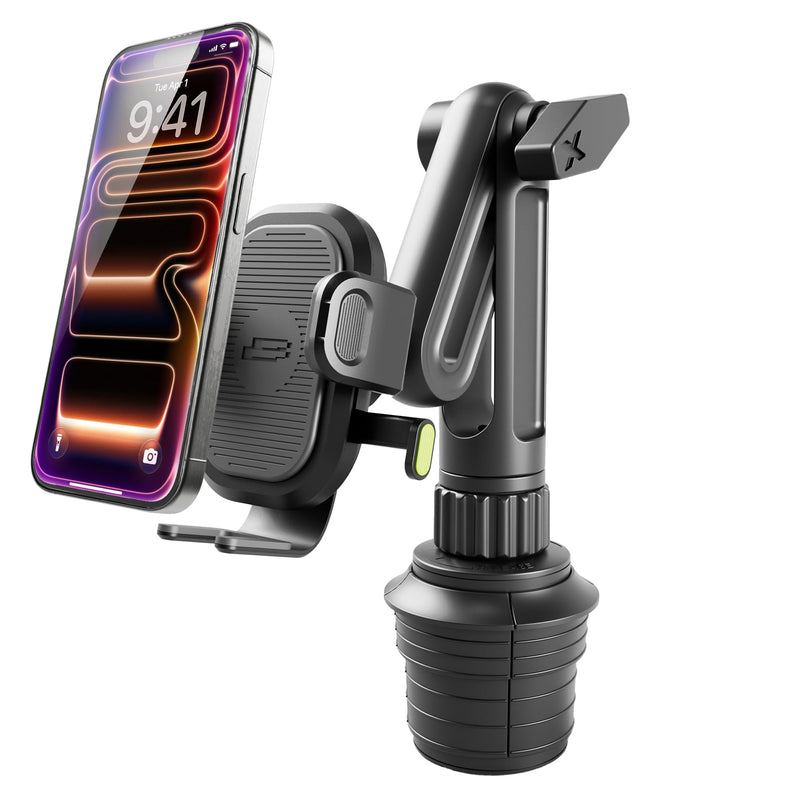 Bracketron OneClick Cup Phone Holder for Car, 360° Rotation Expandable Base | OneClick car phone mount with twist-to-expand base, folding support legs, and secure hold for smartphones up to 4.2 inches