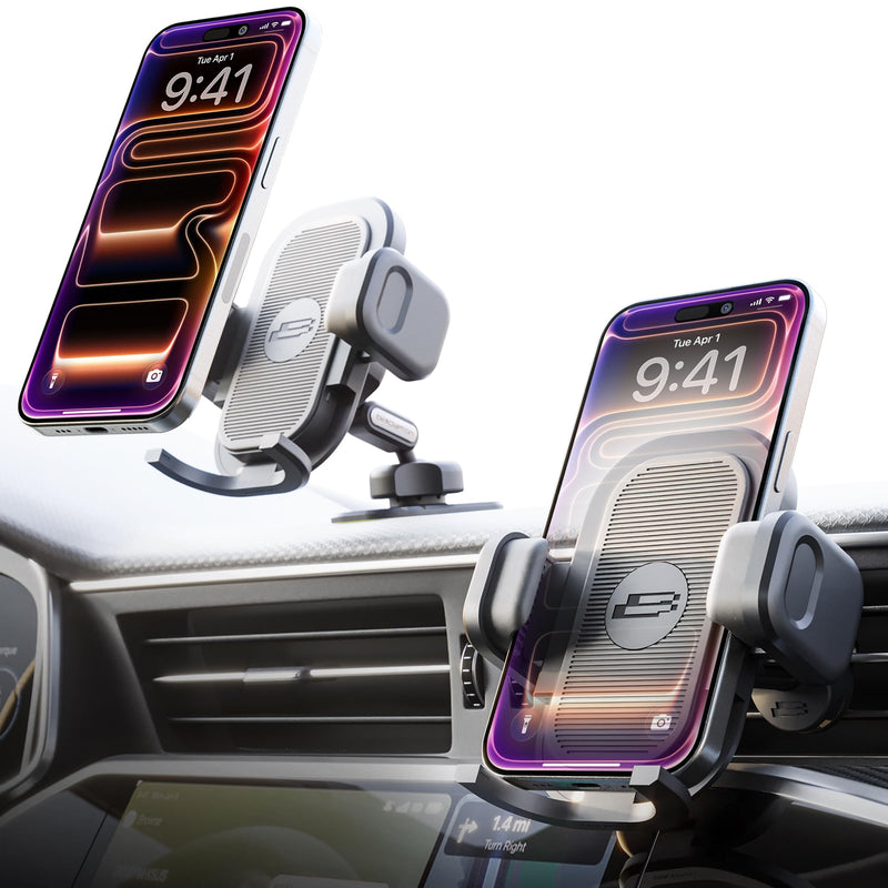 Bracketron TripGrip PRO Car Phone Holder Mount, Vent & Dash, One-Button | TripGrip PRO suction cup phone holder with secure vent hook, one-button release, and 360° rotation for most smartphones