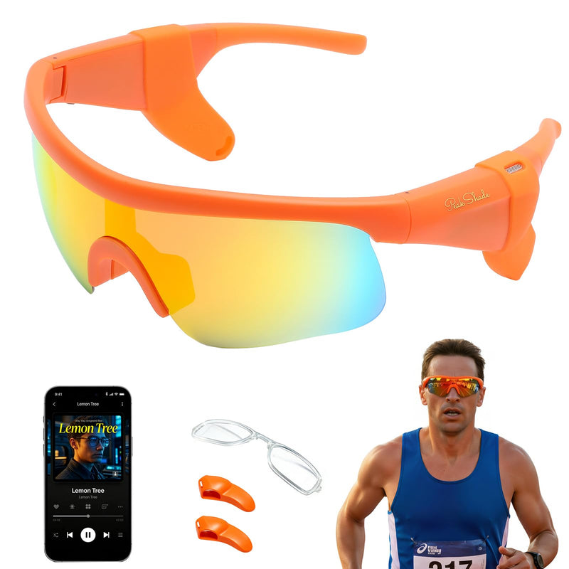 Bluetooth Sunglasses, Polarized UV400 Open-Ear Audio Glasses | Smart Glasses, 8H Playtime, Hands-Free Calls, Music & Voice Control, 52g Lightweight TR90 Frame, IPX5 Waterproof Sport Fit Orange/Orange
