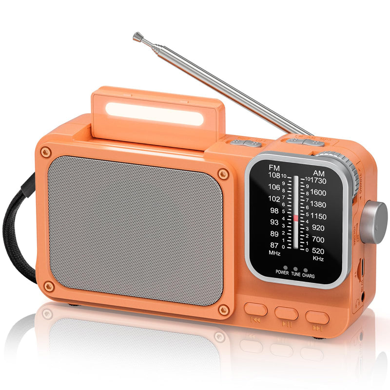 Goodes Portable Radio AM FM with Best Reception, Bluetooth Transistor Radios with TF Card Slot, LED Light and Headphone Jack, AC Power or Battery Operated, Emergency Radio for Home Kitchen Outdoor