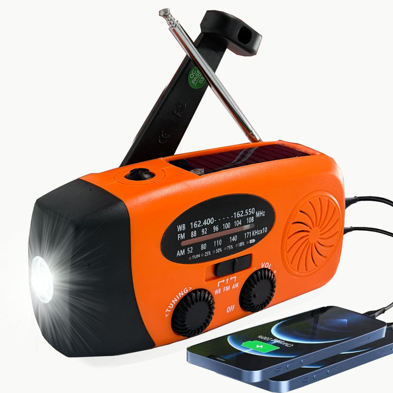 [AUSTRALIA] - Portable 2000mAh Hand Crank Emergency Solar Panel SOS Weather Radio, Self-Powered 7 NOAA Channels Emergency Radio, WB/AM/FM Radios with Reading Lamp (Orange) Orange 