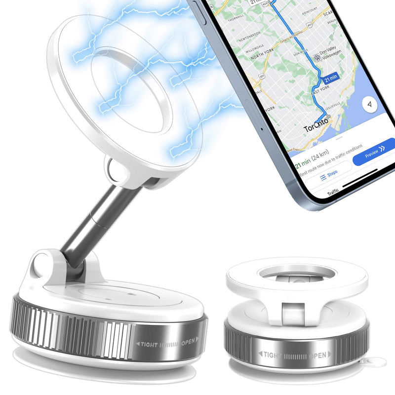 Vacuum Magnetic Phone Holders for Your Car, 360° Adjustable Car Phone Holder for Magsafe with Powerful Magnet, Folding Car Mount for iPhone 17 Pro Max 16 15 14 13 12 Air Plus & Android White