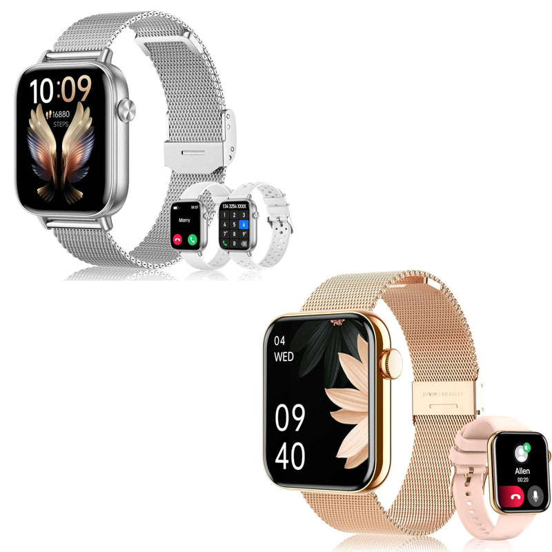 Smart Watches for Women,1.83"&1.85" HD Watch with Calls and Messages/Heart Rate/Sleep/Female Cycle,Fitness Tracker Smartwatch for Android/iOS Compatible,Silver & Gold