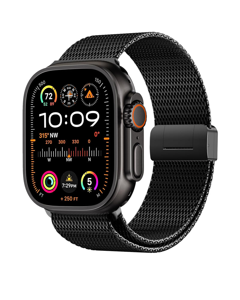 KU XIU Pure Titanium Watch Band for Apple Watch Ultra 3/2/1 & Series 42-49mm, Adjustable Metal Band with Magnetic Clasp, Premium Color Matching Stylish Mesh, Men's Smartwatch Replacement Band, Black T02- Black