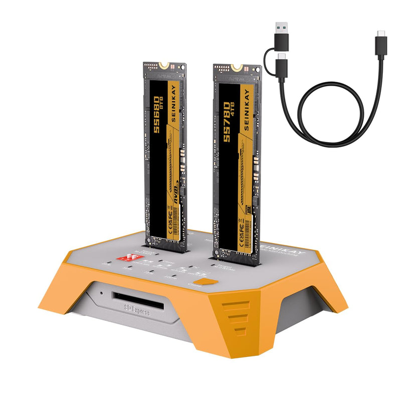 M.2 NVMe & M.2 SATA SSD Docking Station, Tool-Free M.2 Duplicator Cloner with SD Card Reader, Offline Cloning, Plug and Play S3019CL
