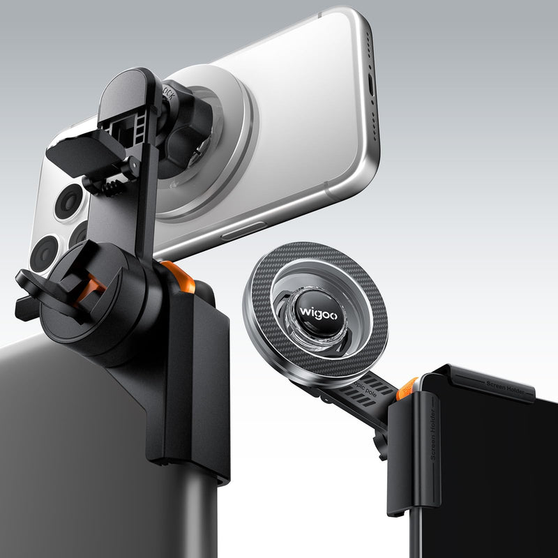 Wigoo for Tesla Model 3/Y/YL Accessories Magnet Phone Mount, Extendable Arm | Strongest Magnet, No View Blocking, No Glue, Screen Side Holder, Provide Magnetic Ring for MagSafe iPhone 17-12 & Android