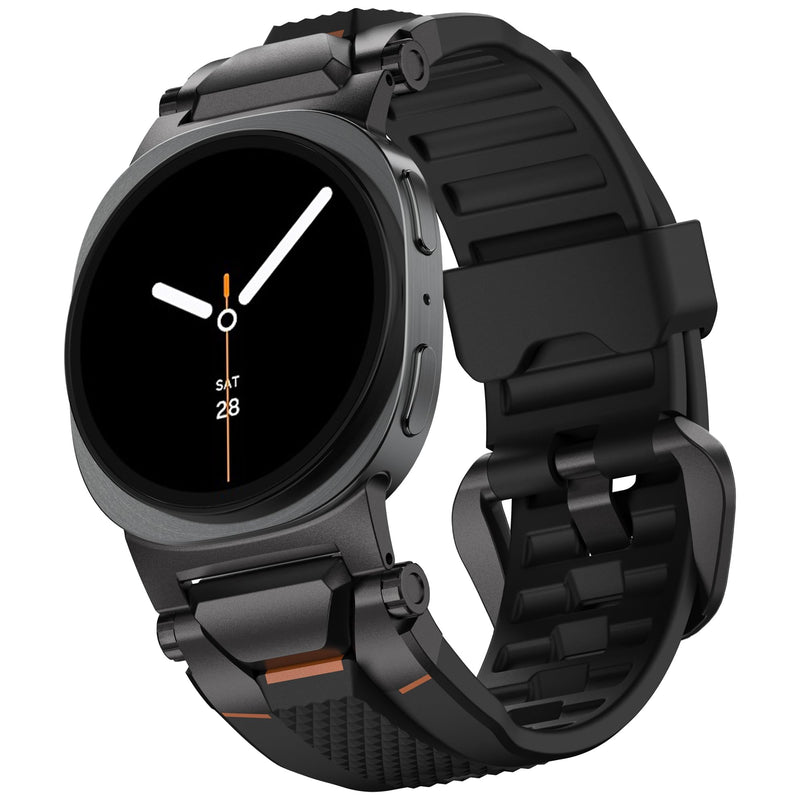 ULTIMAL Rugged TPU Band Compatible with Samsung Galaxy Watch 9/8/8 Classic | Replacement Strap with Mental Secure Connector Compatible with Galaxy Watch 9 8 44mm 40mm/8 Classic 46mm, Black+Black