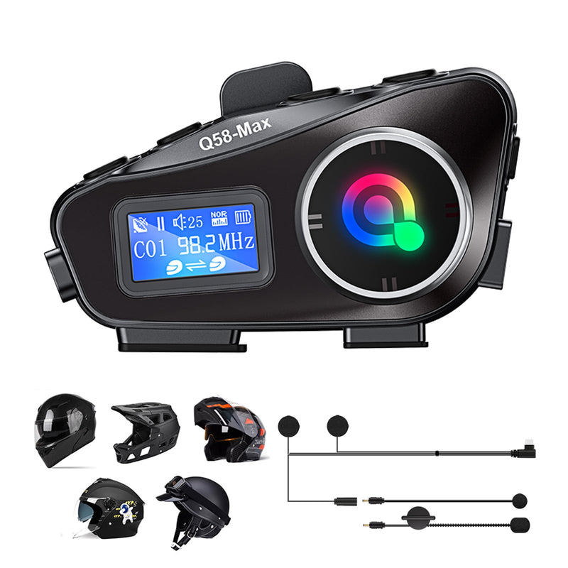 Motorcycle Intercom Helmet Bluetooth Headset with Mic IP65 Waterproof Noise Cancelling 500m Range Intercom Headphones with Microphone Helmet Motorcycle Hands-Free Communication System Universal Fit Black