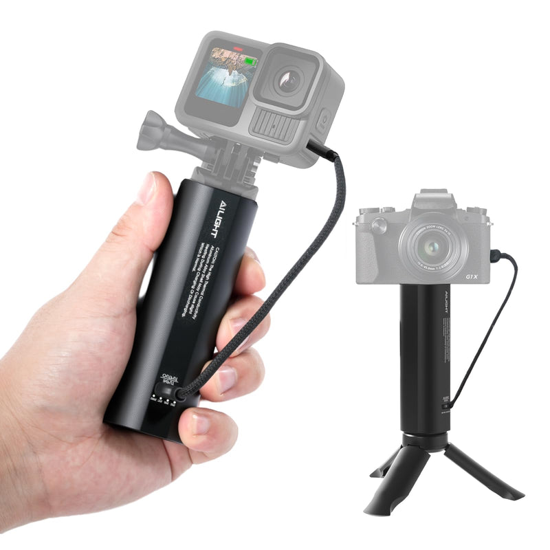 Ailight Battery Handle Grip, 5000mAh Extended Power with 20W PD Charging, 1/4" Screw Battery Mount for GoPro Hero 13/12/11/10-5 | Insta360 X5/X4 | DJI Action 6/5 Pro/4 | Canon/Sony DSLR Camera - Black