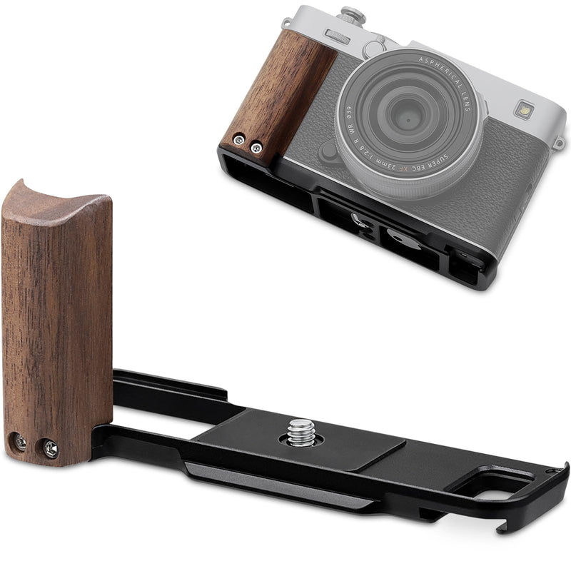[AUSTRALIA] - Leftfoto X-E5 Retro Handgrip L-Shape Bracket with Walnut Wooden Grip for Fujifilm X-E5 Camera,with Built-in Bottom Arca Quick Release Plate,Black Black 