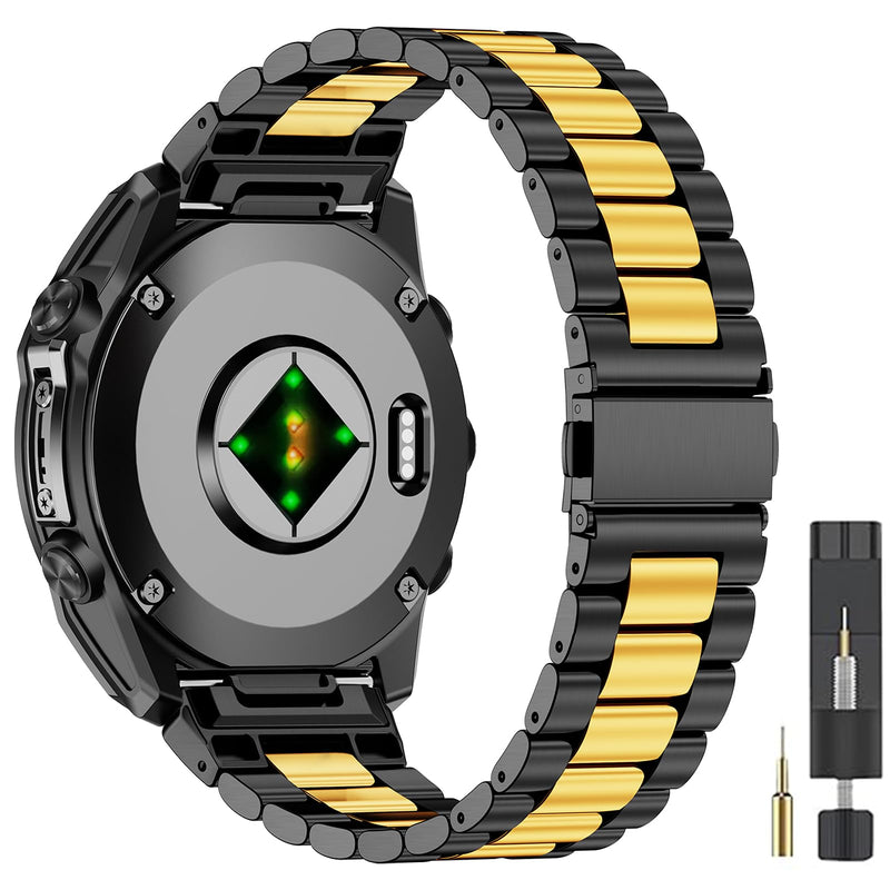 22mm Stainless Steel Metal Band Compatible with Garmin Fenix 8 Pro tactix 8 47mm/E/7/6/pro/5/Plus,Quick-fit Watch Strap for quatix 8 47mm 7/Pro/6/Forerunner 970/965/955/Descent G2 G1 Solar Black Gold