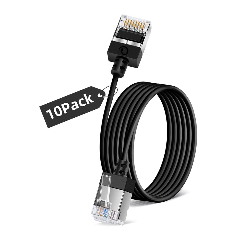Ultra Thin Cat6 Ethernet Cable 15FT 10Pack, Gigabit UTP Network Cable | Flexible & Slim Cat6a RJ45 LAN Cord, 10Gbps 550MHz Cat6 Internet Cord, for PC, Router, Windows (Black) Straight to straight 10-Pack