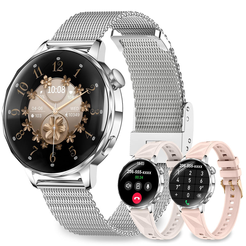 Smart Watches for Women, 1.27'' Smartwatches (Answer/Make Calls) Compatible with iPhone/Android Phones, IP68 Waterproof Fitness Tracker Watch with Sleep Monitor, 100+ Sports Modes (Silver) Silver