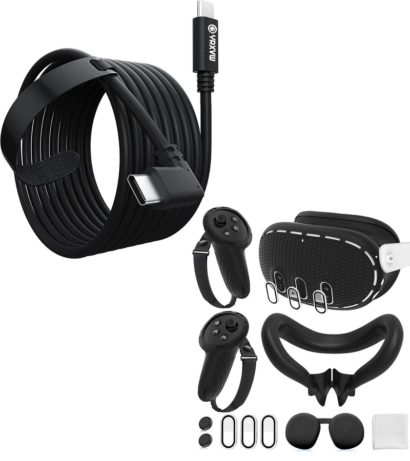 Silicone Cover Set Compatible with Meta/Oculus Quest 3 Accessories,Link Cable 10FT for Meta/Oculus Quest 3S/Quest 3/Quest 2