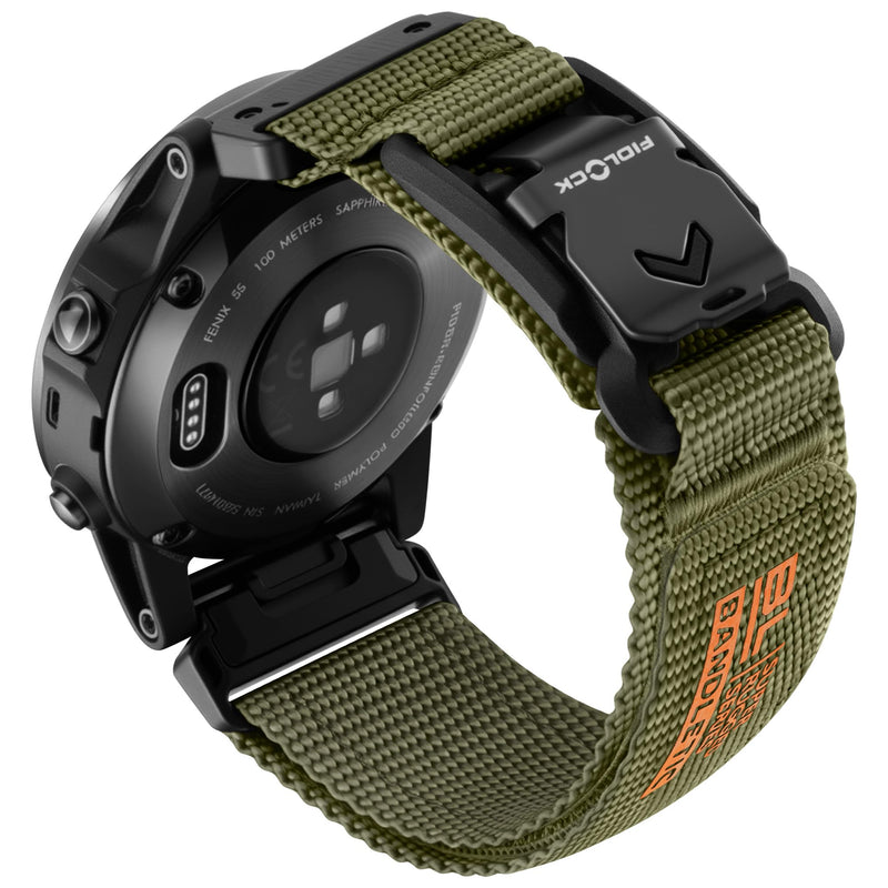 Bandletic 20mm Quick Fit Nylon Band Compatible with Garmin Watch | Rugged Nylon Strap with Magnetic Fidlock V-Buckle for Fenix 8 43mm//7s/6S Pro/5S Plus/Instinct 2s E 40mm/Approach S70 42mm Army Green Large (7.1"-8.5")