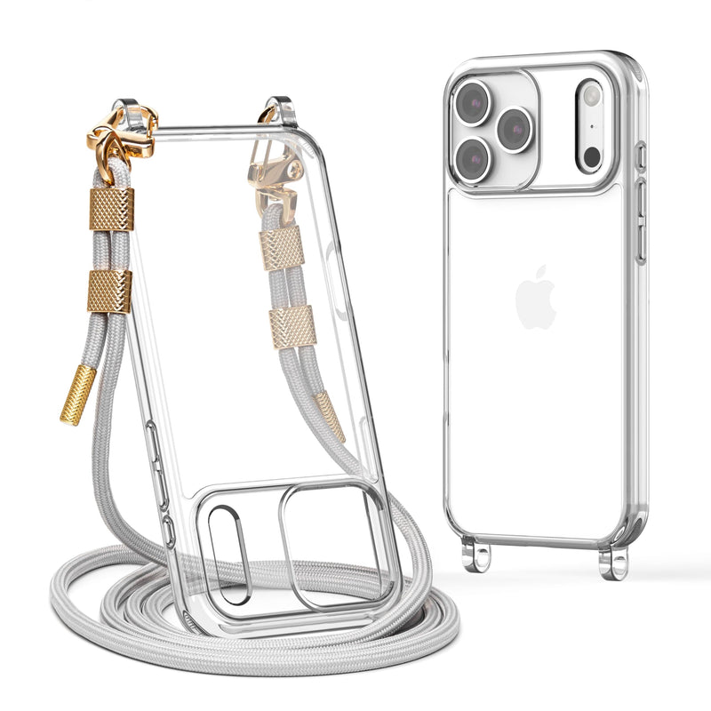 Clear Case for iPhone 17 Pro Max Case Crossbody Adjustable Strap | Shockproof Protective Phone Case,Gray Removable Anti-Theft Neck Lanyard for Women Travel Shopping Hiking,for IP17Pro Max-6.9" Gray