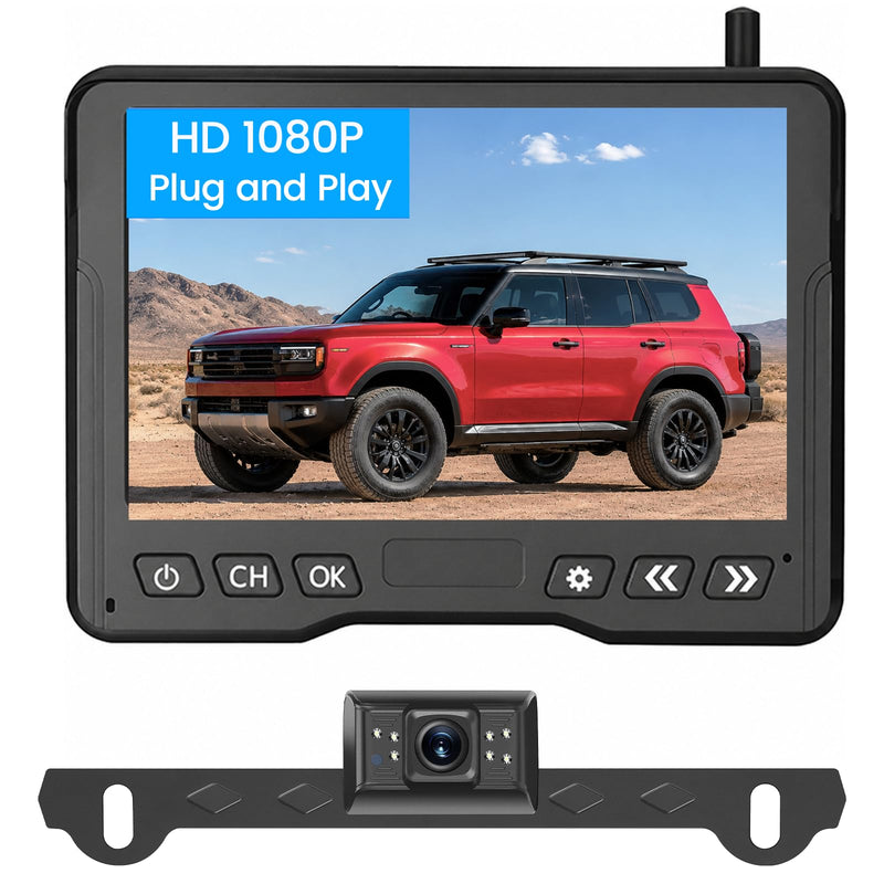 1080P HD 5-Inch Wireless Backup Camera for Cars | 15-Min Install, No Drill Plug & Play Monitor, Stable Signal Waterproof IR Night Vision Rear View Camera for SUV, Pickup, Van