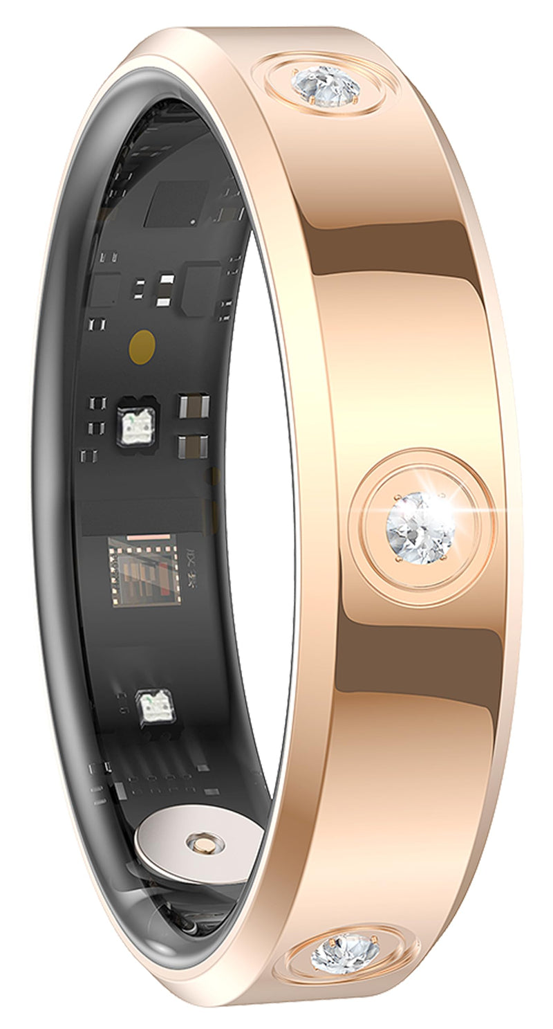 Ladies Smart Ring for Women Health Ring Heart Rate Monitor Sleep Tracker Fitness Tracker Calories Step Counter Pedometer Gesture Control Waterproof Compatible with iOS Android Phones Elegant Ring Elegant Diamond-Studded Ring-Champagne gold