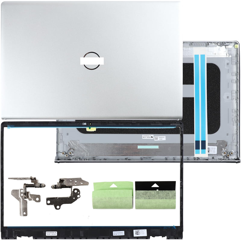 LCD Back Cover for DELL Inspiron 15 3510 3511 3515 3520 3525, 0DDM9D 09WC73 | Top Case Lid with Front Bezel Frame+Hinges+Shaft Cover Replacement, DDM9D 06PTYR 0RFKD3 NVGVH, Two Adhesive Strips