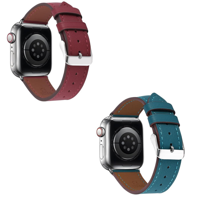 Premium Italy Leather Bands Compatible with Apple Watch Band 40/38/41/42/44/45/46/49mm, Soft Leather Watch Replacement Band for Watch Series Ultra SE 10 9 8 7 6 5 4 3 2 1 for Women Men(pack of 2)