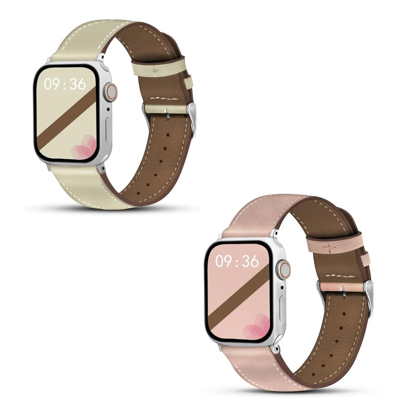 Genuine Leather Band Compatible with Apple Watch for Women Men 49mm 46mm 45mm 44mm 42mm 41mm 40mm 38mm, Soft Leather Replacement Strap for iWatch Ultra SE Series 10 9 8 7 6 5 4 3 2 1（2 pack）