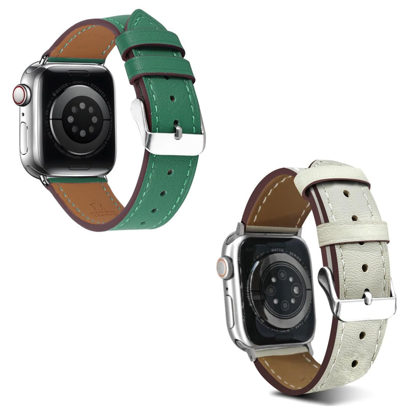 Premium Italy Leather Bands Compatible with Apple Watch Band 40/38/41/42/44/45/46/49mm, Soft Leather Watch Replacement Band for Watch Series Ultra SE 10 9 8 7 6 5 4 3 2 1 for Women Men(Pack of 2)