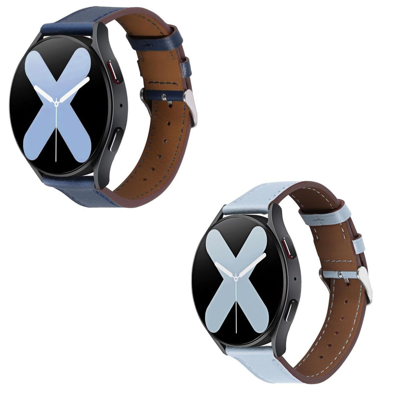 Italy Genuine Leather Watch Bands Men Women Compatible with Samsung Galaxy Watch Band, 20mm 22mm Lugs Watch Straps, Quick Release Wear-resistant Sweat-Resistant Smartwatch Replacement Strap(PACK OF 2)
