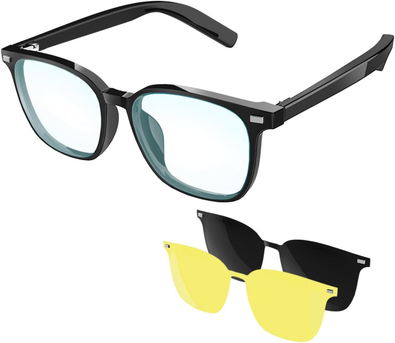 Smart Glasses, Bluetooth Glasses for Men and Women, with Speakers, Voice Assistant, UV Protection, Magnetic Clip-On Polarized & Night Vision Lenses for Indoor/Outdoor Use