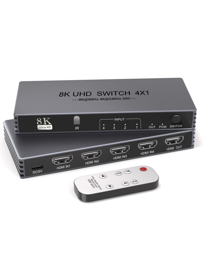 [AUSTRALIA] - HDMI Switcher 4 in 1 Out - New Upgrade 8K@60Hz 4K@240Hz/144Hz/120Hz HDMI Switch with Remote Support HDCP2.3/HDR10, for PS5/PS4 Xbox Nintendo Roku Apple TV Fire Stick 8K HDMI2.1 Splitter 