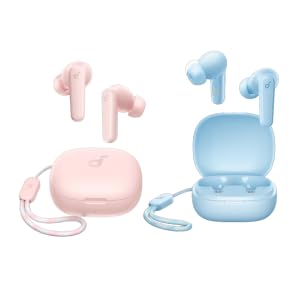 Soundcore by Anker P20i True Wireless Earbuds, 10mm Drivers with Big Bass, Bluetooth 5.3, 30H Playtime, Water-Resistant, 2 Mics for AI Clear Calls, 22 Preset EQs, Customization via App(Pink&Blue)