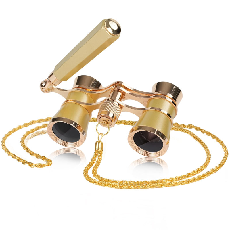 3X25 Opera Glasses Binoculars with Adjustable Handles Exquisite Chain,BK7 HD Optical Lens for Theater Binoculars, Theater Glasses for Adults (Gold) gold