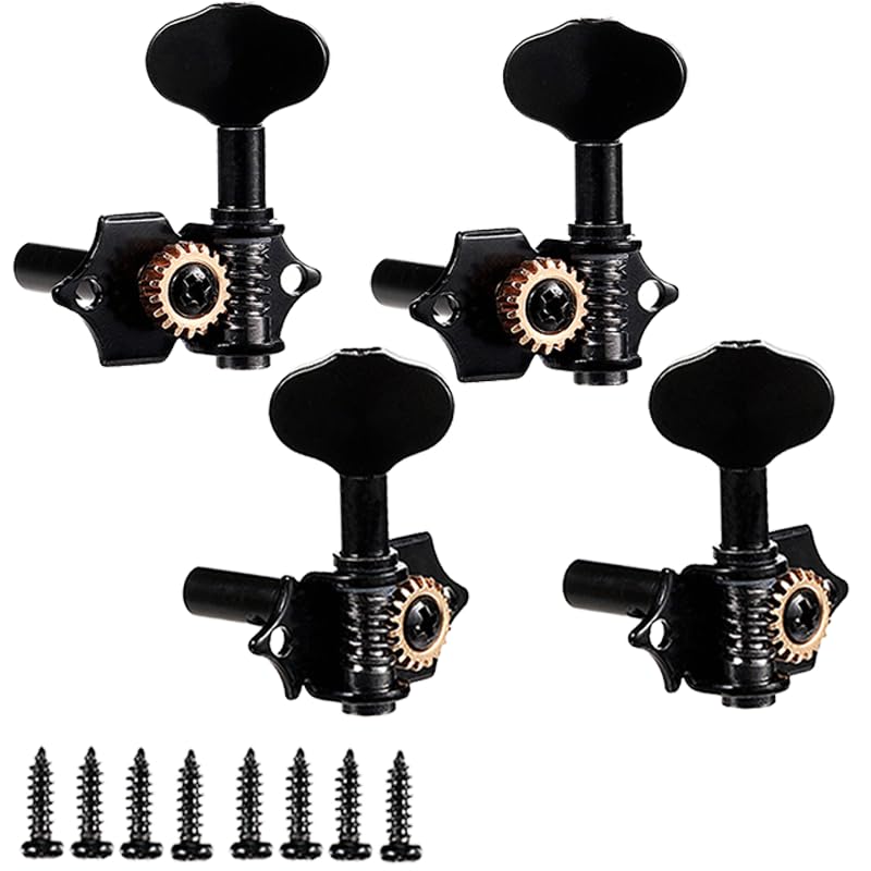 [AUSTRALIA] - 2R2L Black-Plated Tuning Peg Machine Head Tuners For 4 String Ukulele Guitar Bass-Gear Ratio 1:19 (GC502A) GC502A 