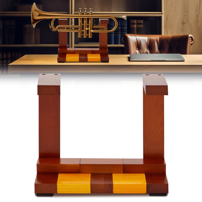 Ripeng Wooden Trumpet Stand Horizontal Trumpet Holder for All Musicians Unique Gift, 9.5 x 4.7 x 7.8 Inch, Trombone Accessories