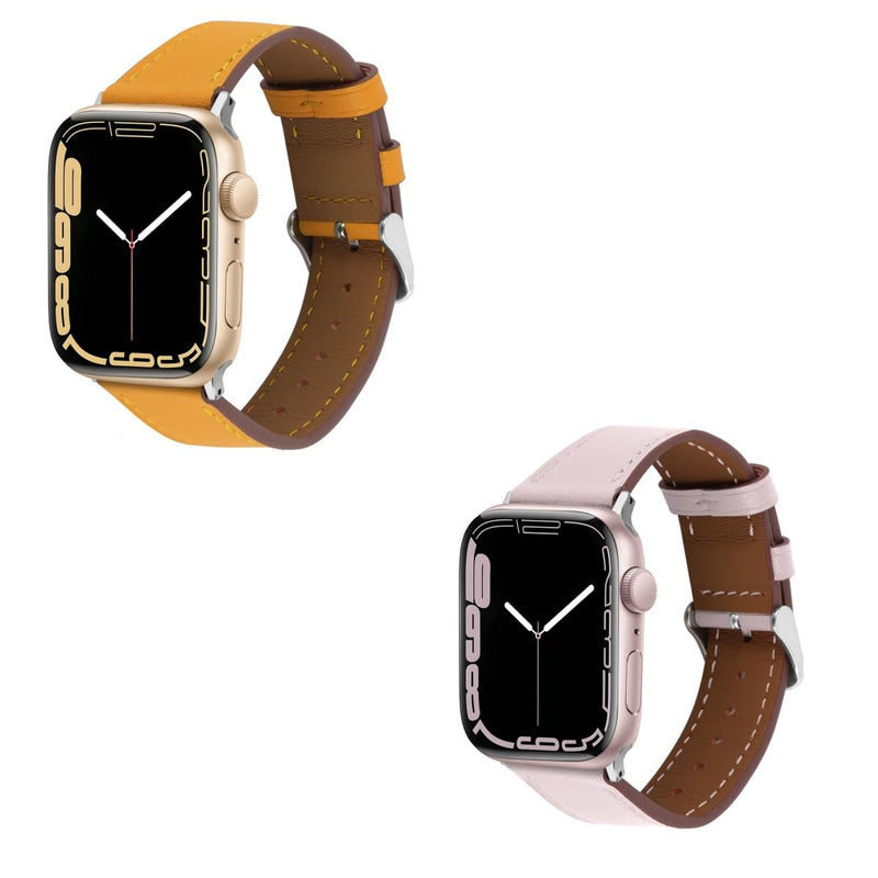 Italy Genuine Leather Watch Bands Women Men Compatible with Apple Watch 38/41/40/42/44/45/46/49mm, Iwatch Straps Smartwatch Replacement Band for Ultra 2/1 SE Serie 10 9 8 7 6 5 4 3 2 1(Pack of 2)