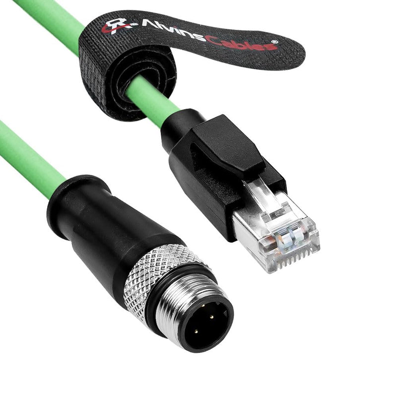 Alvin's Cables M12 D-Code 4 Pin Male to RJ45 Ethernet Cable High-Flex for Industrial Camera Sensor, Automation Application 16.4ft/5m Green Straight 4 Pin