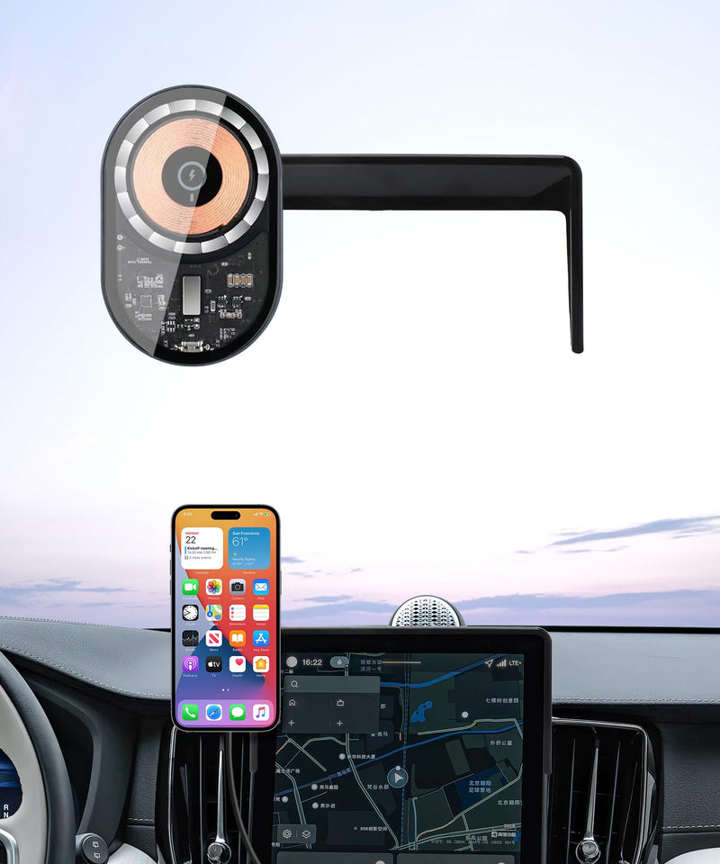 15W Fast Wireless Charger Car Phone Holder for Volvo XC60/XC90 2025-2026 | 11.2"Screen Magsafe Accessories Charging Magnetic Cell Phone Holder Clip Compatible with iPhone Android, 3D Fit Vehicle Stand