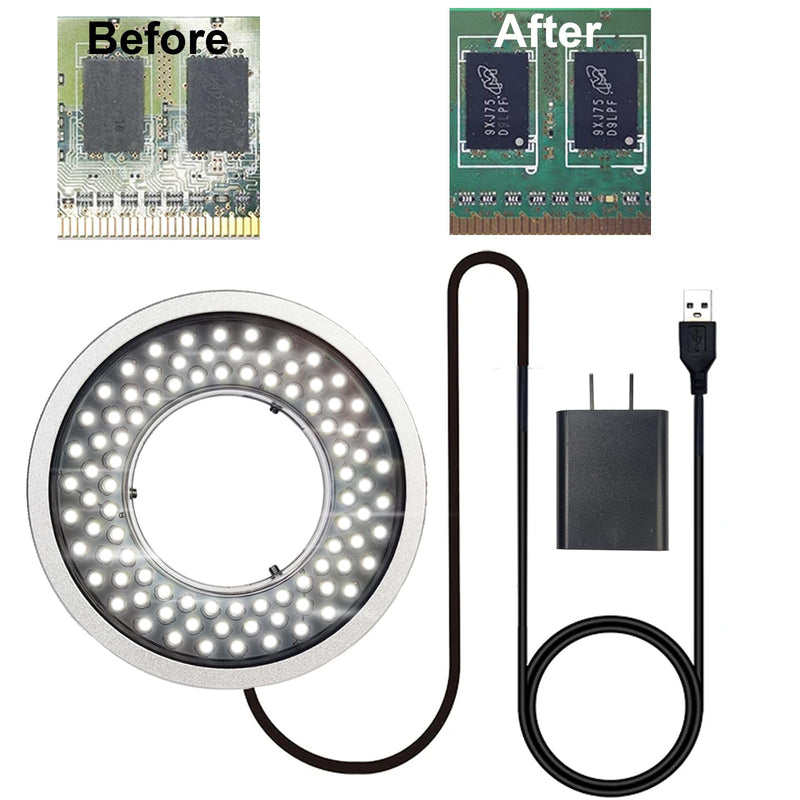 Polarized Microscope Light Anti Glare LED Ring Illuminator, USB Adjustable 96 LED Ring Light for Industry Monocular Binocular Trinocular Stereo Microscope Camera for PCB Repair 96 Polarized
