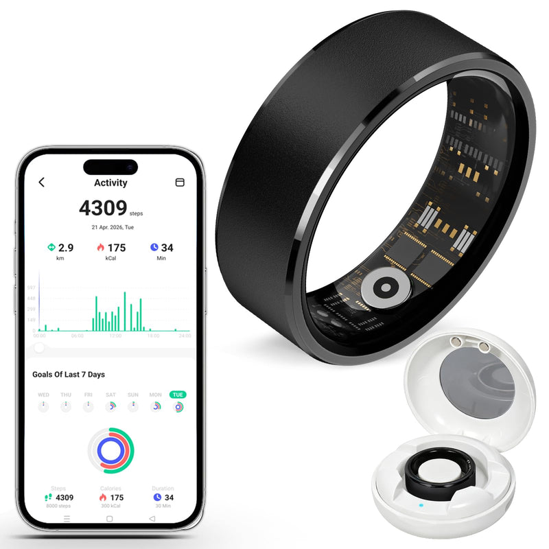Smart Fitness and Activity Ring for Men and Women – Track Heart Rate, Sleep, Stress, Steps & More, Waterproof Fitness Tracker for iPhone and Android, No Subscription Fee, Black 11#